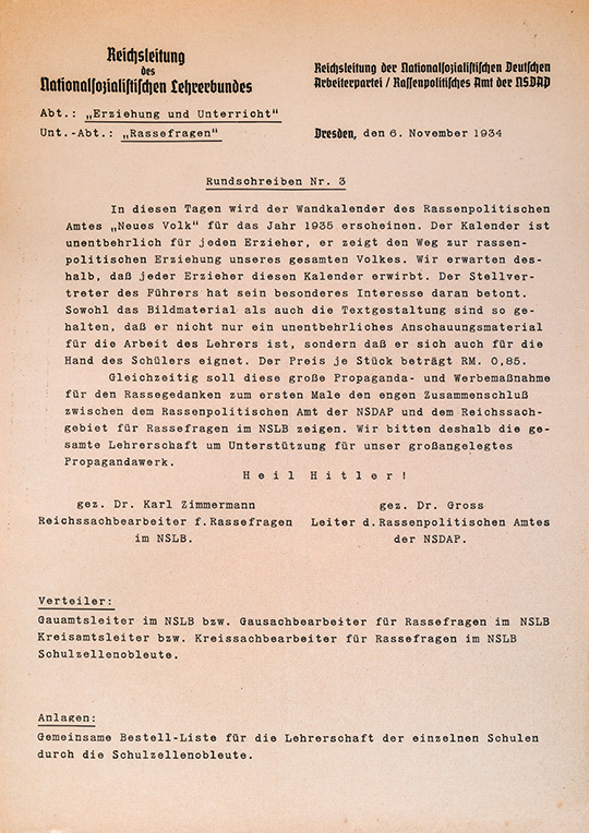Rundschreiben Nr. 3 der Reichsleitung des Nationalsozialistischen Lehrerbundes
6.11.1934
