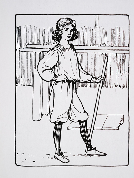 Mädchenturnen in züchtiger Kleidung, um 1900
